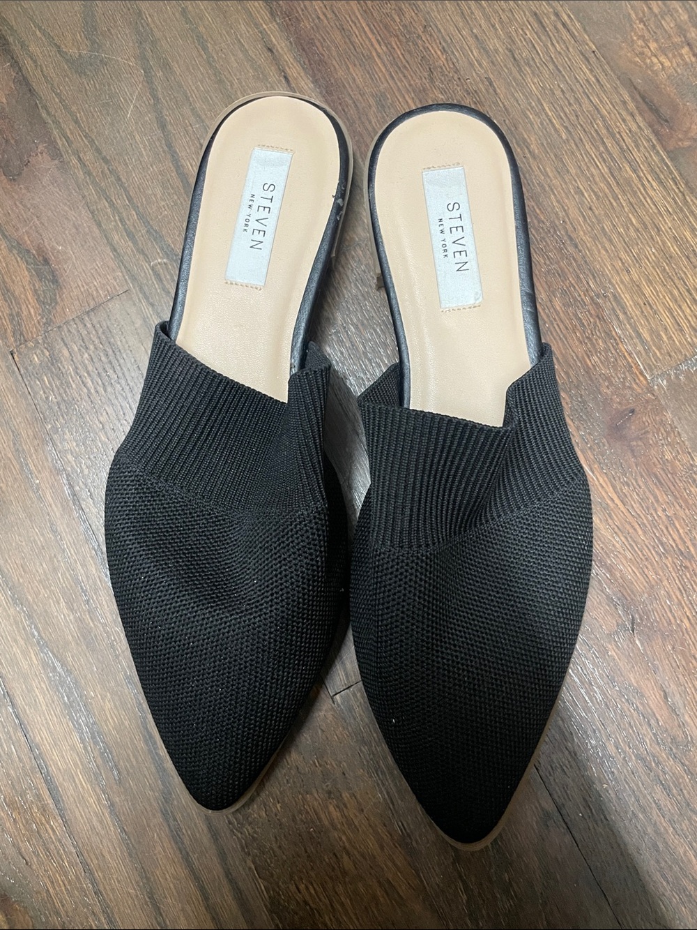 Steven By Steve Madden Black Knit Pointed Slip-On Mules
